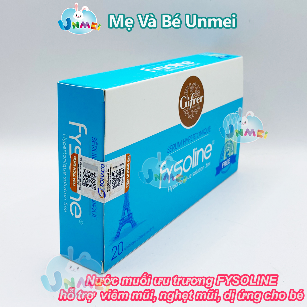 Nước muối ưu trương FYSOLINE hỗ trợ viêm mũi, nghẹt mũi cho bé (20 ống/Tách Lẻ 10 ống x 5ml) - Fysoline Xanh Dương (Trường Hợp Nghẹt Mũi Nặng)