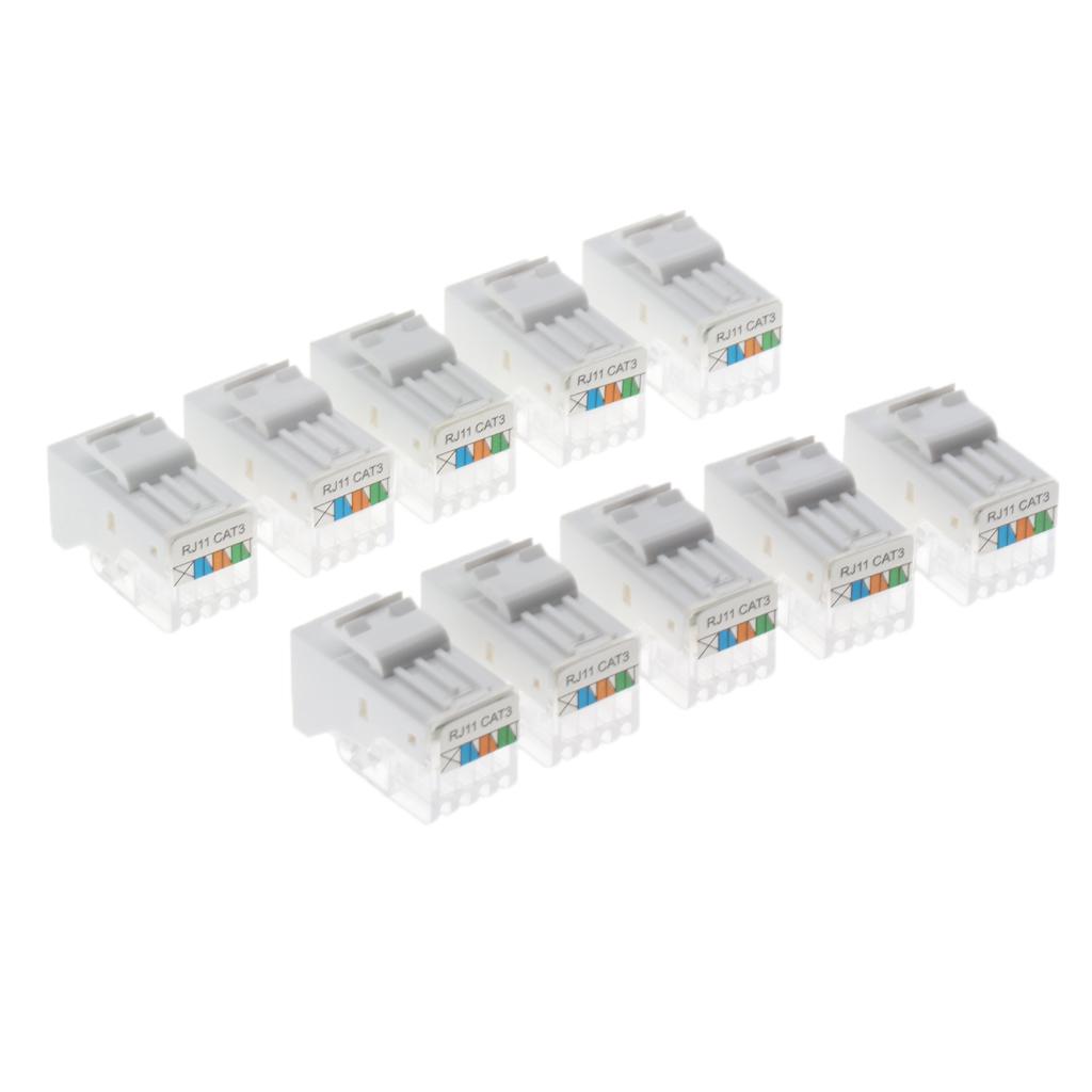 10 Chiếc CAT3 RJ11/12 Thông Tin Điện Thoại Âm Thanh Giọng Nói Móc Jack Mô Đun Trắng