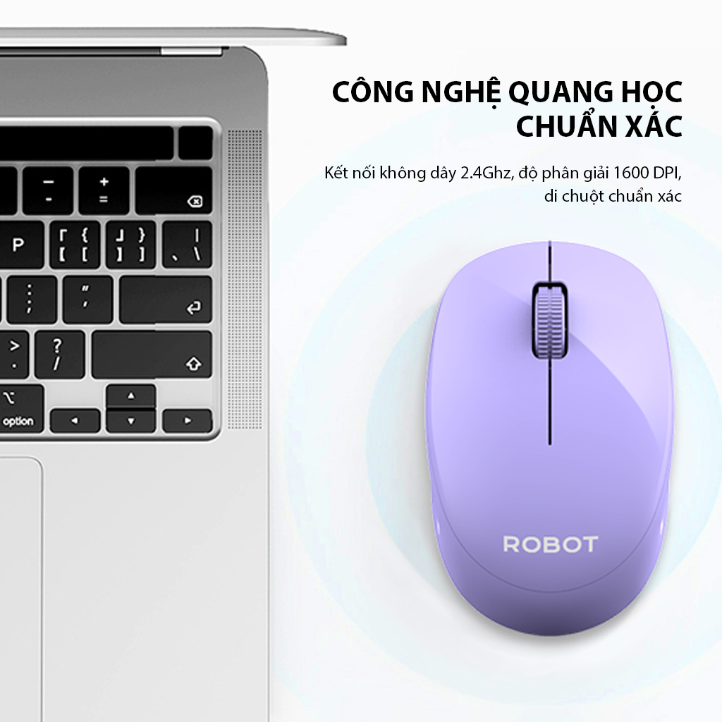 Chuột Không Dây Tĩnh Âm ROBOT M210S Kết Nối USB 2.4Ghz Độ Phân Giải 1600 DPI HÀNG CHÍNH HÃNG