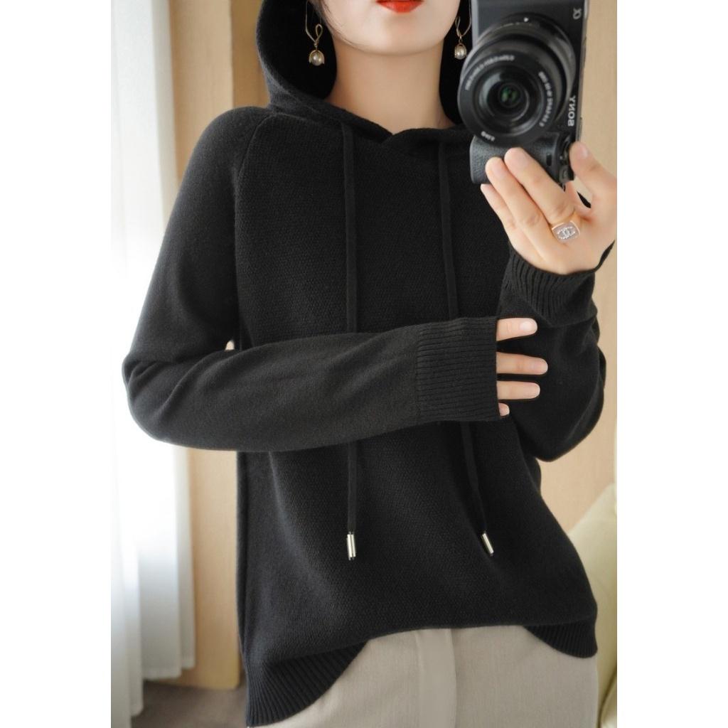 Áo len kiểu hoodie mũ trùm đầu len dệt kim mềm mại co giãn, áo len nữ mặc thu đông mã VAA0482