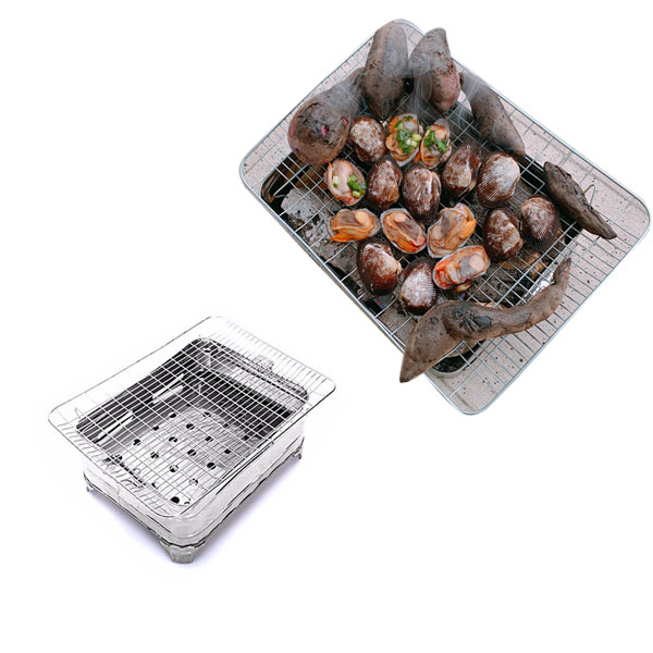 Combo 2 Lò Nướng Than Inox Du Lịch Size 25x20cm Kèm Gắp Inox