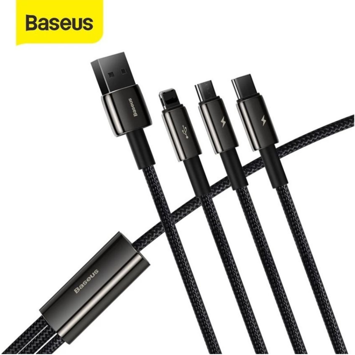 Cáp sạc 3 đầu siêu bền Baseus Tungsten Gold Series 3 in 1 (USB to Type C/ Light-ning/ Micro USB, 3.5A Fast Charging & Data Cable)- Hàng chính hãng