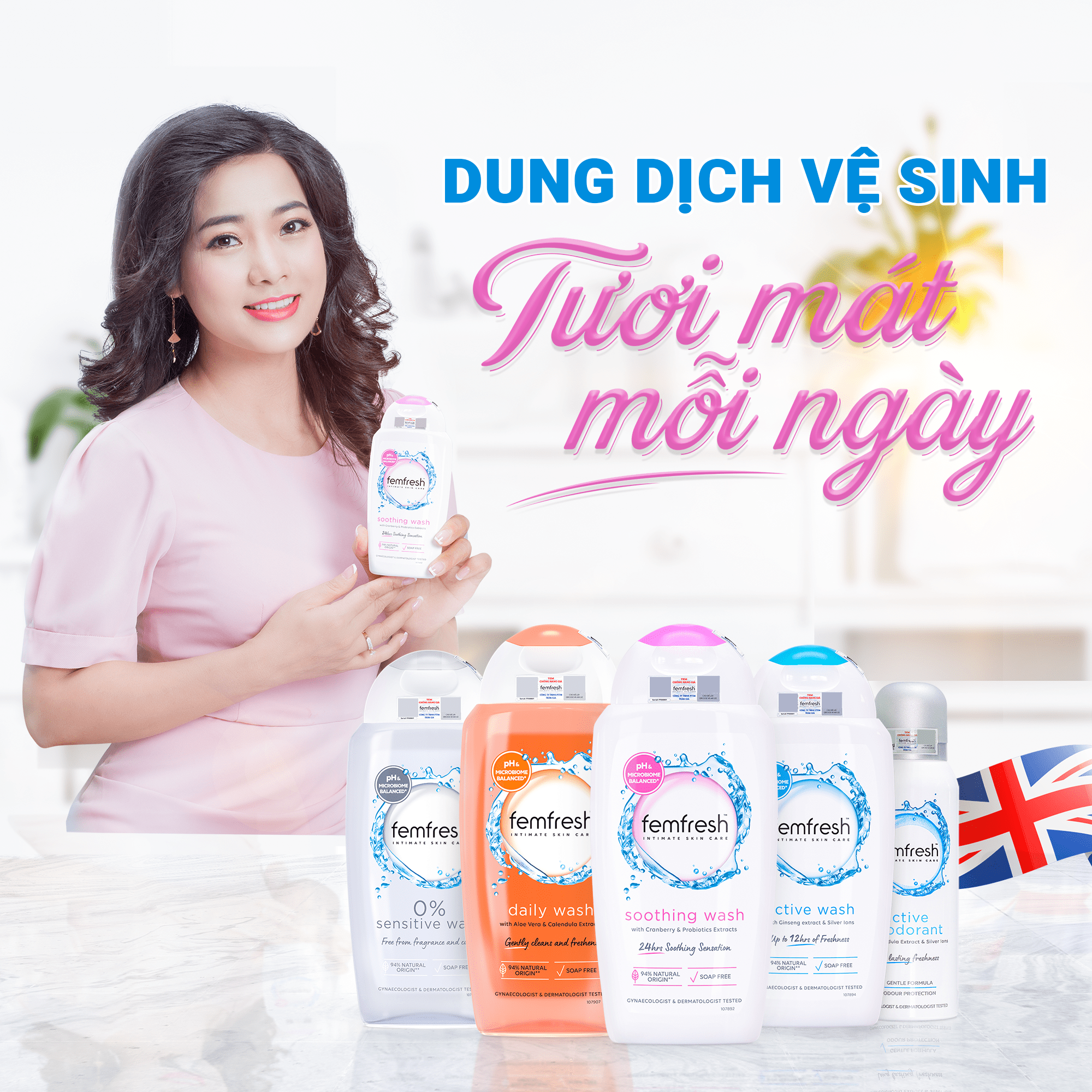 Bộ Đôi Dung Dịch Vệ Sinh Phụ Nữ Femfresh Daily Wash 150ml & Xịt Thơm Mát Khử Mùi "Cobe" Femfresh Active Deodorant 125ml