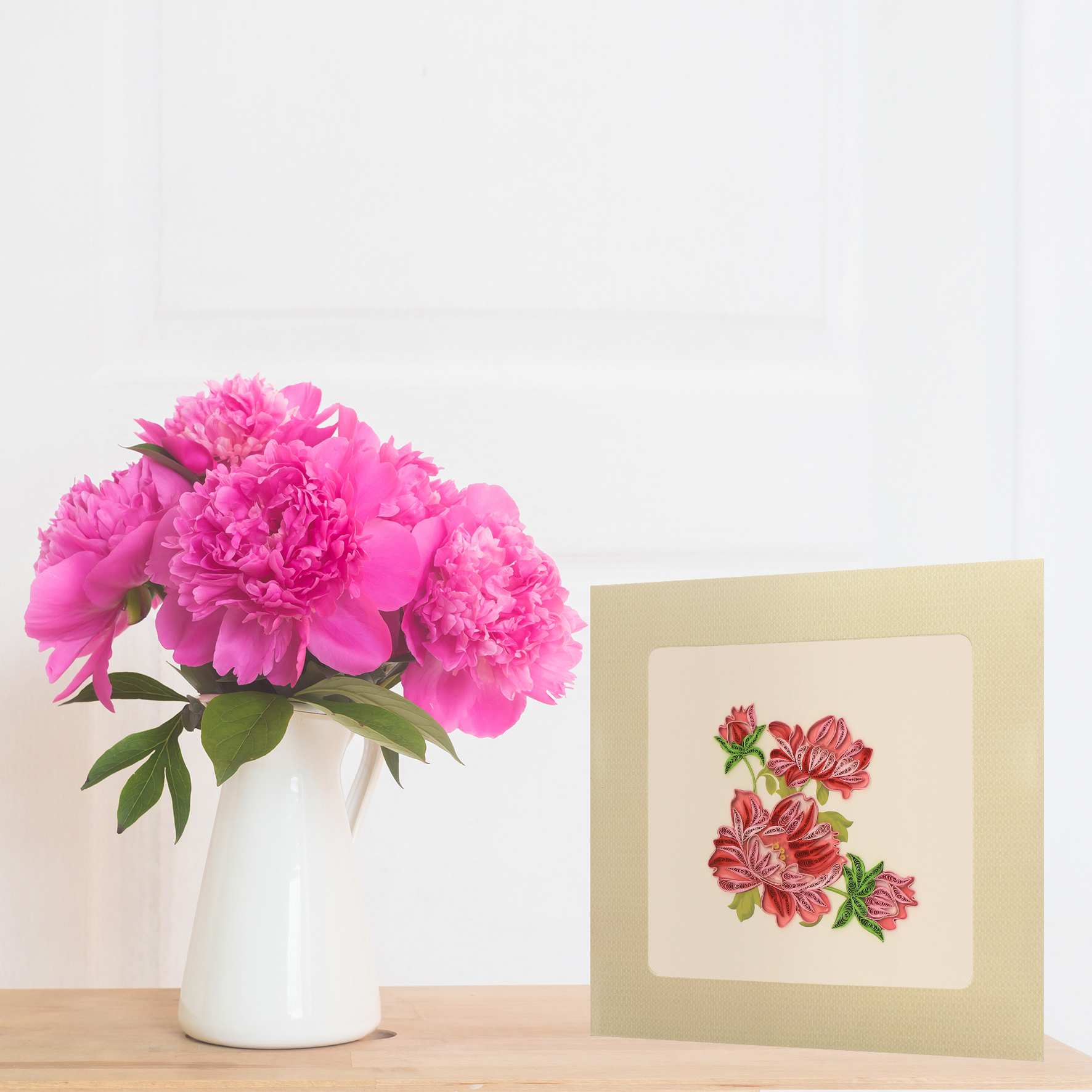 Thiệp Handmade - Thiệp Hoa mẫu đơn nghệ thuật giấy xoắn - Tặng Kèm Khung Giấy Để Bàn - Thiệp chúc mừng sinh nhật, kỷ niệm, tình yêu, cảm ơn...