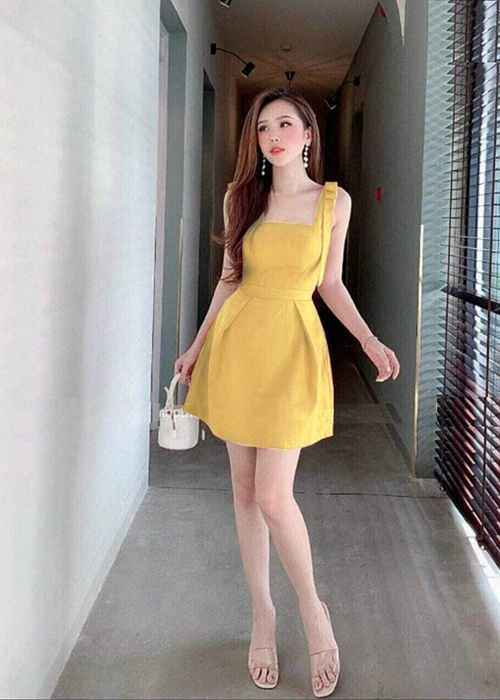 Đầm Xòe Hai Dây Cách Điệu Form Ngắn Thời Trang