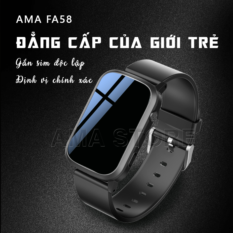 Đồng hồ Thông minh Lắp sim Định vị GPS, Wifi AMA Watch FA58 có Rung chống nước cho Trẻ em, Học sinh Tiểu học, THCS, THPT và Người lớn Hàng nhập khẩu