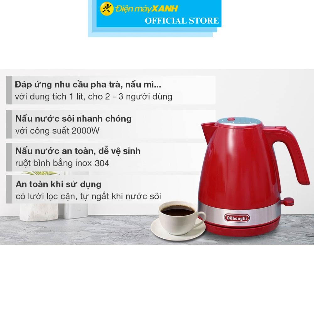 Hình ảnh Bình đun siêu tốc Delonghi 1 lít KBLA2000.R - Hàng Chính Hãng