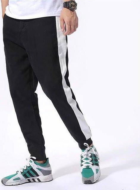 quần jogger 1 sọc to - quần nỉ thun cotton xịn sò vải dày mịn line to (đen line trắng)