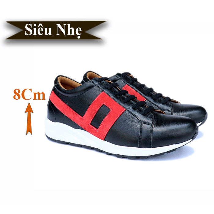 Giày Độn Nam Siêu Nhẹ T&TRA Tăng Cao 8Cm- T22 Đen- Chất Liệu Da Bò Cao Cấp, Đế và Lót Tăng Cao Chất Liệu EVA Siêu Nhẹ, Trọng Lượng Nhẹ Hơn 30% So Với Đế Cao Su