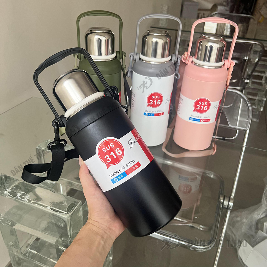 Bình giữ nhiệt inox 316 có quai xách dễ mang theo khi đi xe đạp, du lịch - Cốc giữ nhiệt đảm bảo tiêu chuẩn an toàn cho người sử dụng