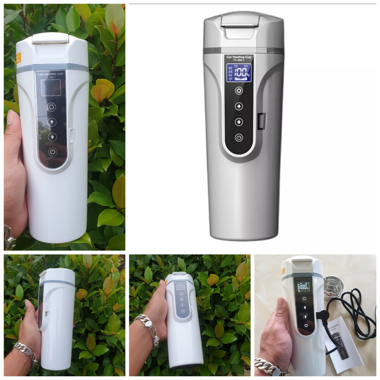 Bình nấu nước nóng ô tô xe hơi 500ml 12v-24v cảm ứng có chỉnh nhiệt độ đa năng thông minh mẫu mới