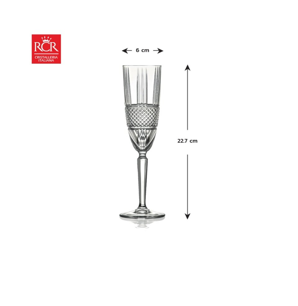 Ly Rượu Vang Thuỷ Tinh Pha Lê Ý RCR - Brillante Flute Goblet 180ml