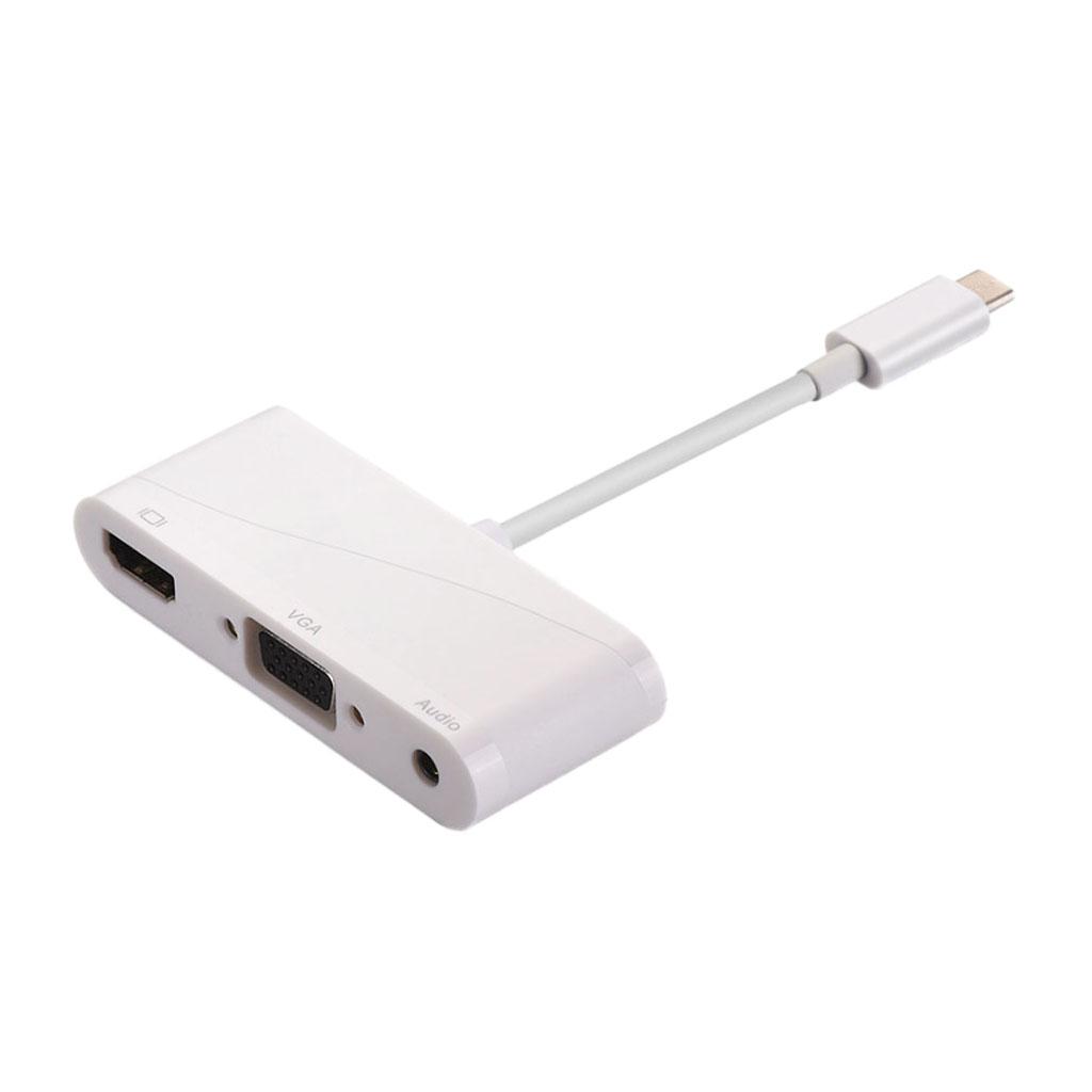2in1 USB Type-C Hub 4K HDMI & VGA with Audio Adapter Splitter Box White