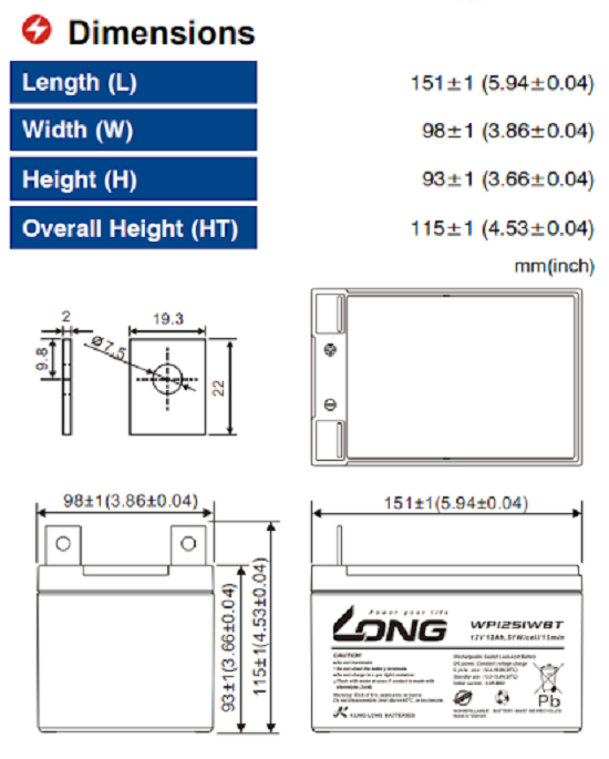 ẮC QUY LONG 12V-12Ah WP1251WBT -