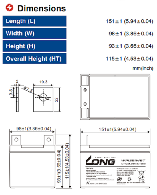 ẮC QUY LONG 12V-12Ah WP1251WBT - (PDC-TECH)