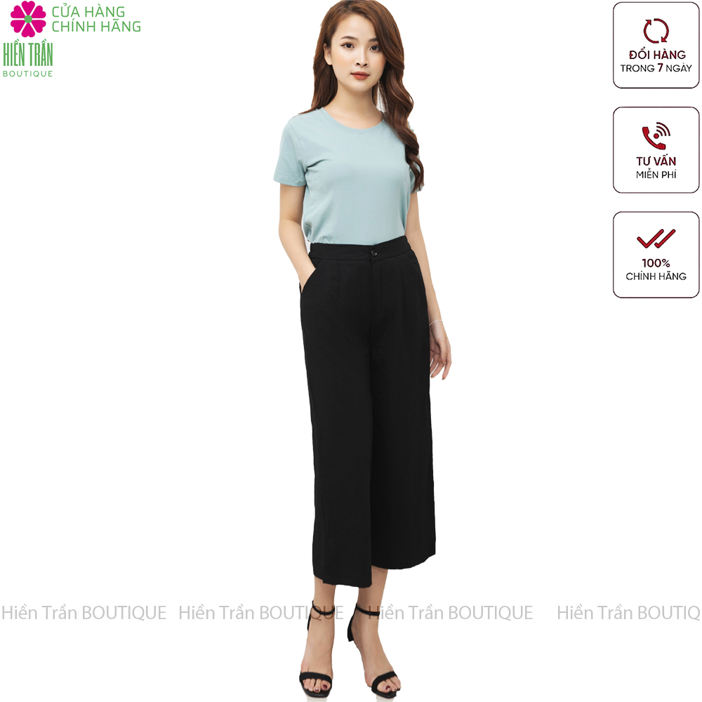 Quần đũi nữ ống rộng Hiền Trần BOUTIQUE, dáng lửng, cạp chun sau, form rộng, nhiều màu sắc