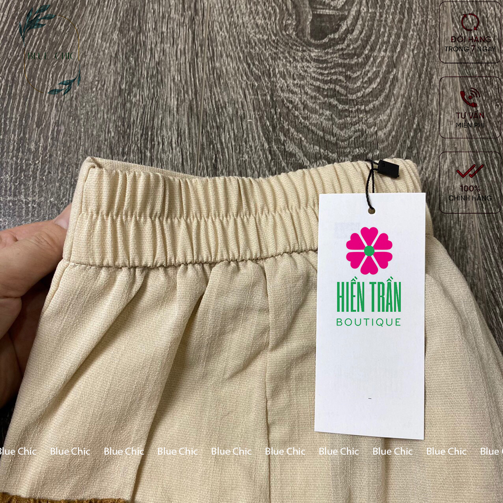 Quần short đùi nữ Blue Chic vải đũi ống rộng, mặc mát, thấm mồ hôi cạp cúc lưng chun khóa kéo