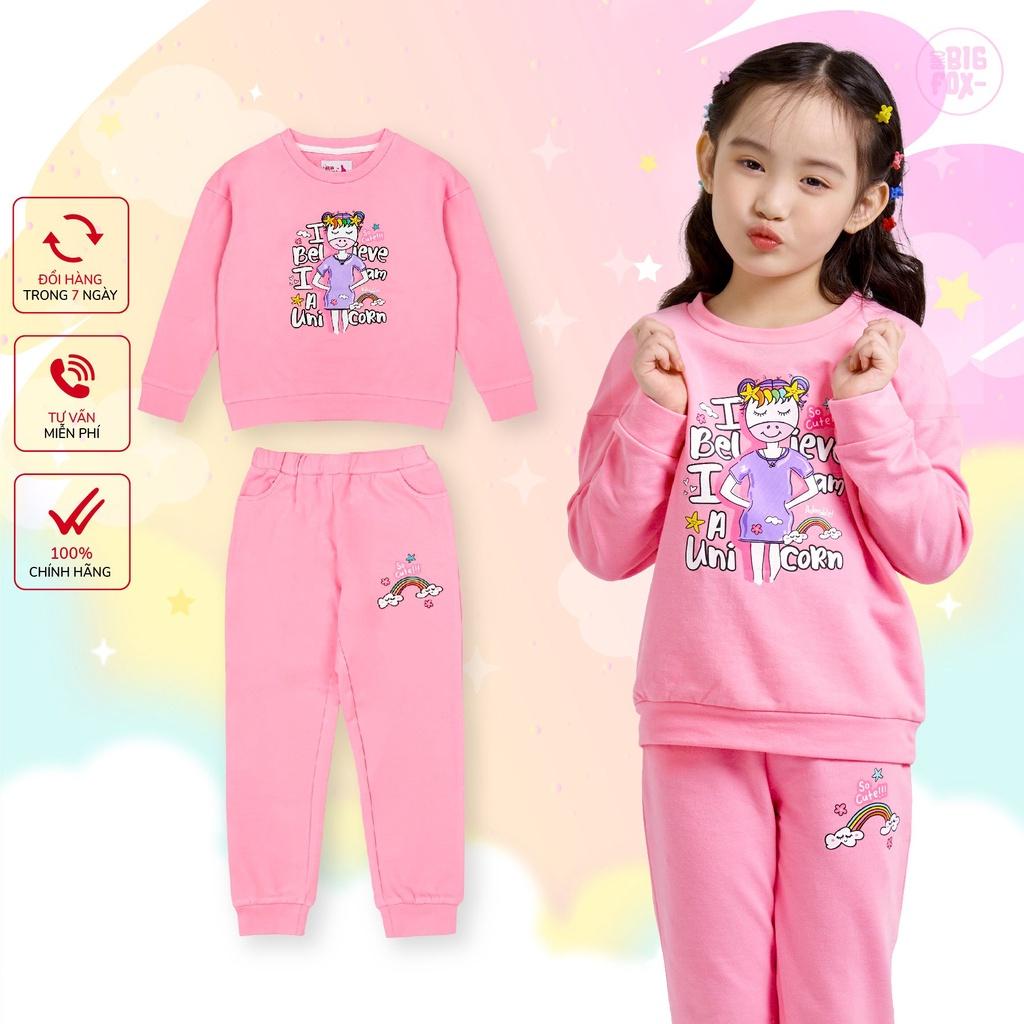 Bộ dài tay bé gái BIGFOX - MISS MEOW size đại, bộ thu đông cho bé phong cách Hàn Quốc hình in cô bé hồng 11 - 38 kg