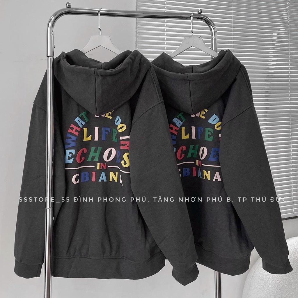 Áo Khoác nỉ bông CLBANA phối Chữ Sau Lưng Dây Kéo form rộng unisex nam nữ Thu Đông Mẫu Hot
