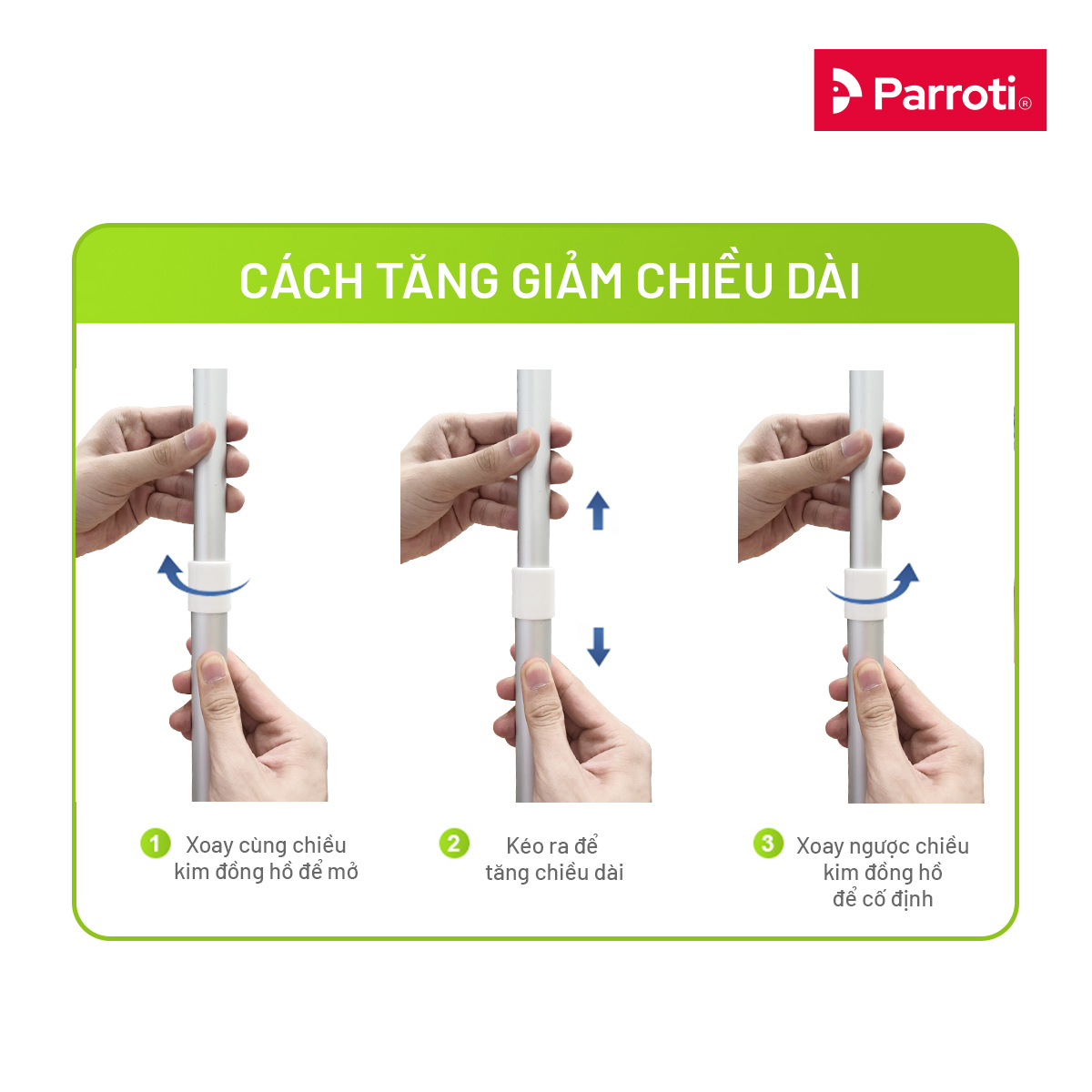 Cây lau kính, gạt chùi kính 3 trong 1, cán nhôm độ dài linh hoạt, thu nước trên kính Parroti Shiny SN03