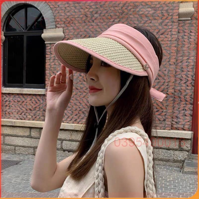 Mũ cói lưỡi trai Chống Nắng Tia Uv nửa đầu Vành rộng Nón hở chóp thời trang nhiều màu cho phái đẹp Phong cách hàn quốc