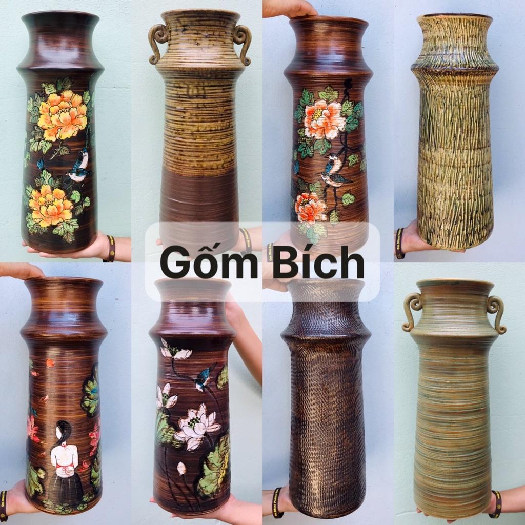 Bình Hoa Cắm Đào Huyền Men Mộc Lọ Hoa Cao Trên 40cm Gốm Sứ Bát Tràng - Gốm Bích