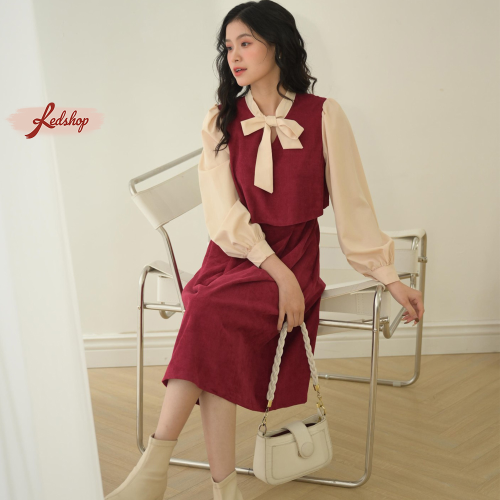 Váy tiểu thư cổ thắt nơ phong cách Hàn Quốc Red Shop 29302
