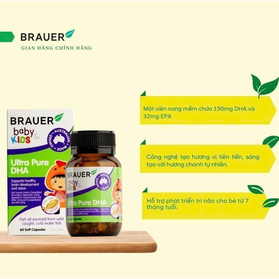Viên uống Vitamin Brauer Ultra Pure DHA Bổ sung DHA tinh khiết cho trẻ từ 7 tháng 60 Viên