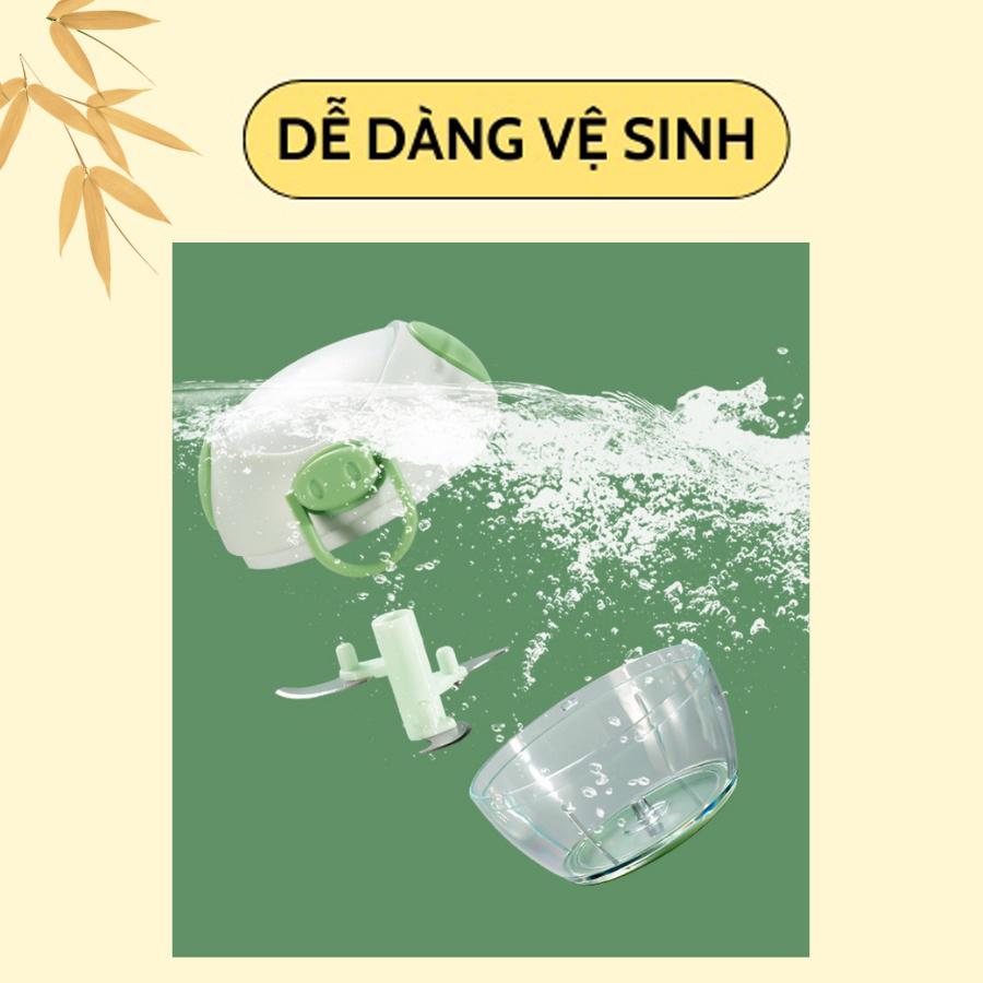 Máy Xay Mini Đa Năng 3 Lưỡi Dao Hình Con Heo - Máy Xay Tỏi Ớt Đa Năng Tiện Lợi Dây Rút Dung Tích 180ml