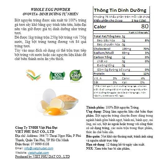 Bột Nguyên Trứng OVOVITA Túi Zip 500gr Làm Bánh Và Chế Biến