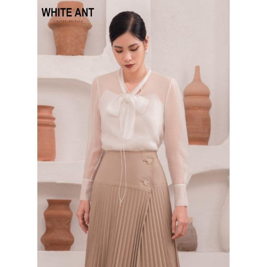 Áo Sơ Mi Nữ Công Sở Dài Tay WHITE ANT LIONNI SHIRT Thiết Kế Cổ Nơ, Chất Liệu Cupro Mềm Mịn 170300042.005