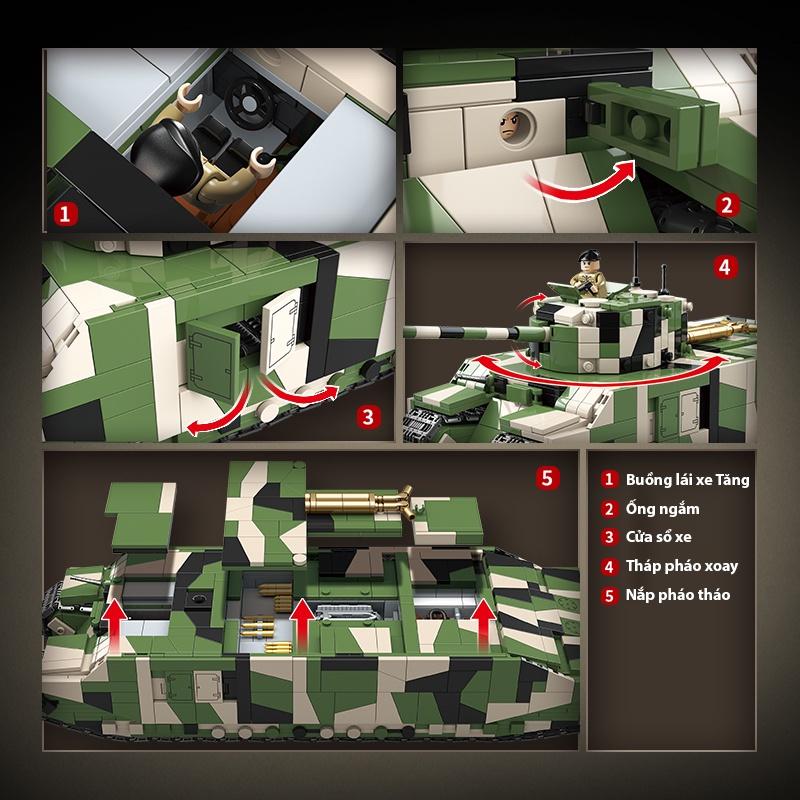 Đồ chơi Lắp ráp Xe Tăng Anh hạng nặng TOG II, Quanguan 100241 British Tank, Xếp hình thông minh, Mô hình xe tăng