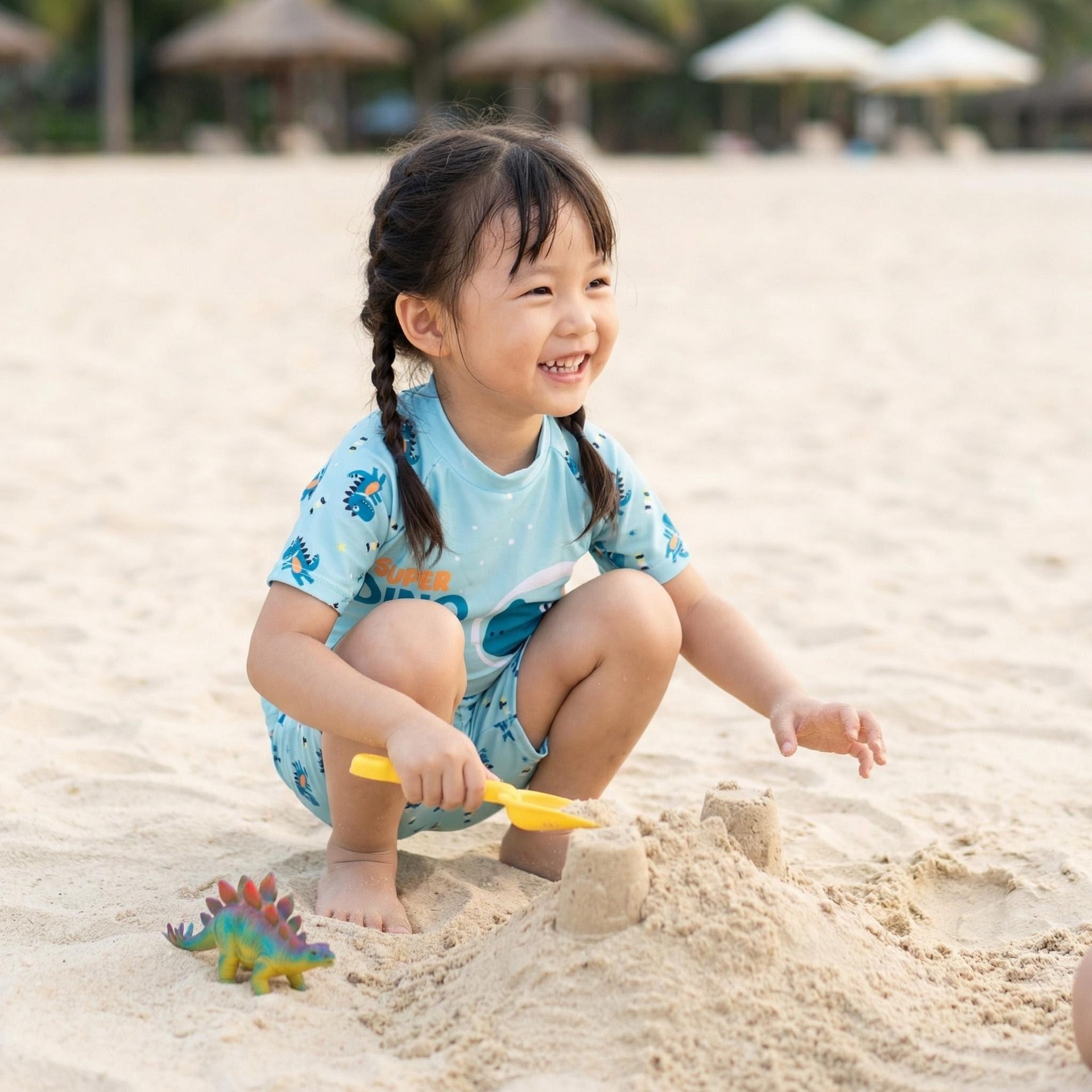 Bộ đồ bơi rời đùi khủng long cho bé vải thun lạnh co giãn kèm nón bơi chống nắng