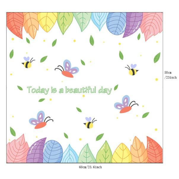 Decal dán kính cao cấp - Viền Lá Sắc Màu