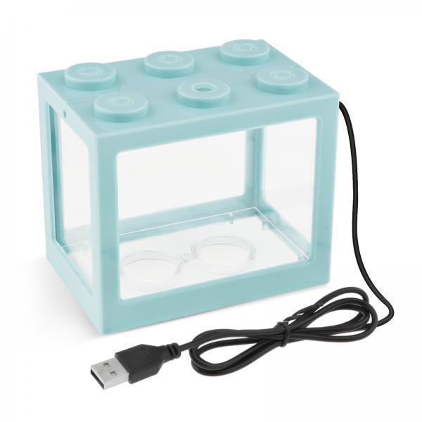 2X Mini Fish Tank LED Light Clear Ornament Aquarium Office Desktop Decor Blue