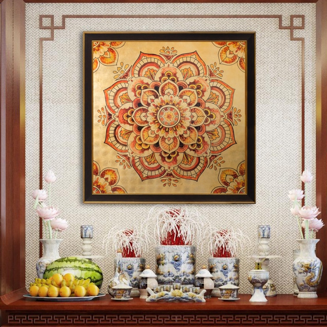 TRANG TRANG TRÍ SƠN MÀI CAO CẤP DÁT VÀNG - SALA MANDALA VUÔNG
