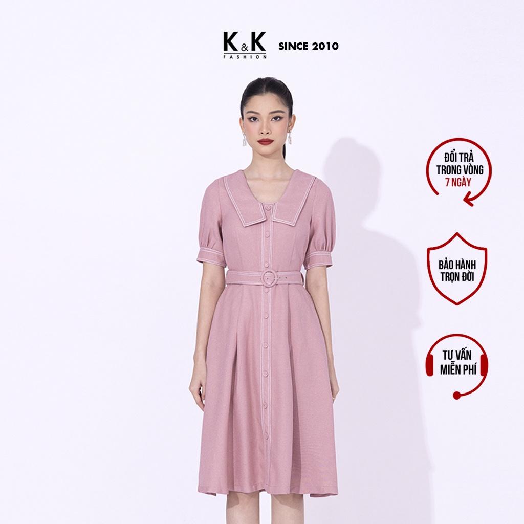 Đầm Công Sở Dáng Xòe Phối Đai Eo K&amp;K Fashion KK115-31 Chất Liệu Cotton Chéo