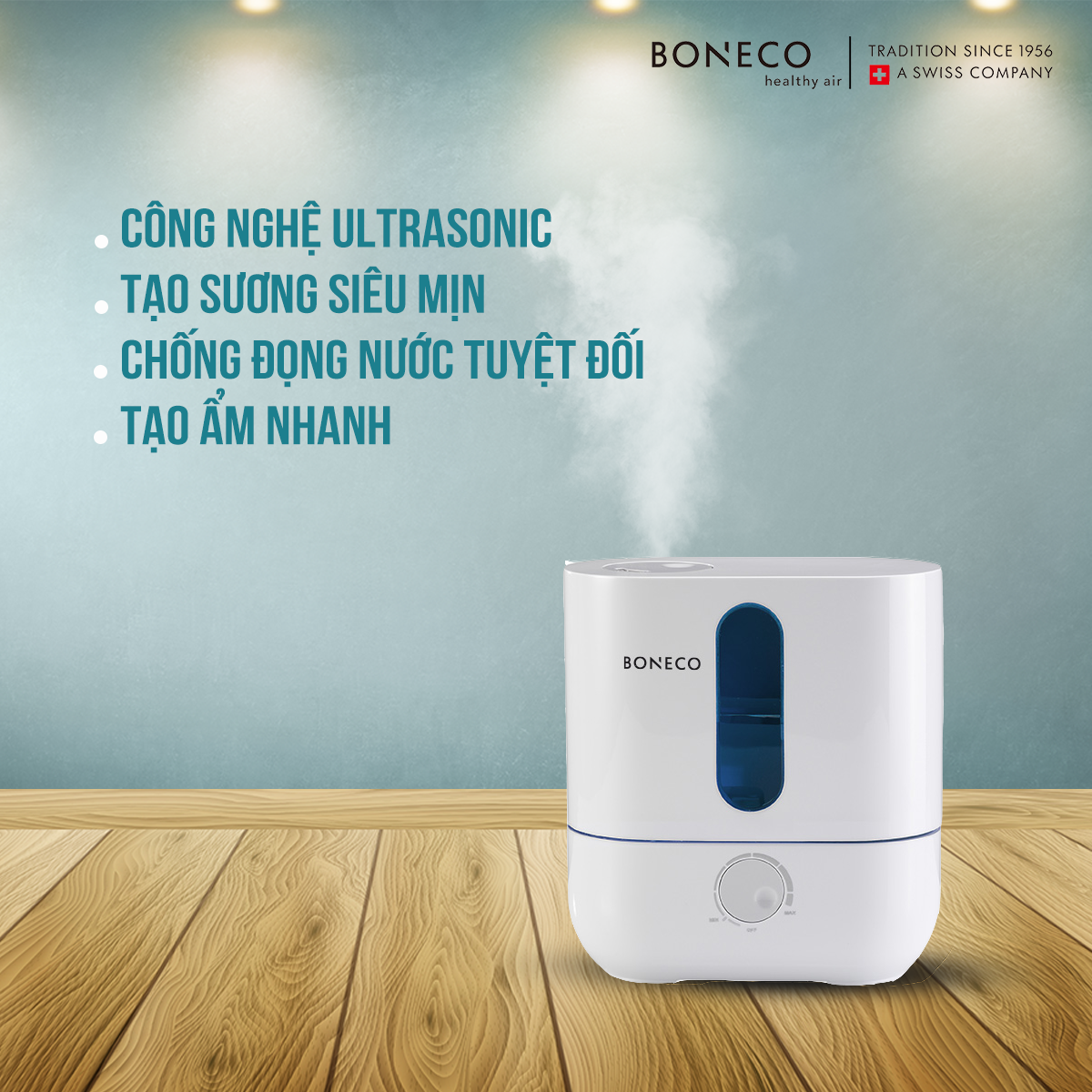 Máy Phun Sương Tạo Ẩm BONECO U200 Làm Mát Nhà, Sương Nano Tạo Độ Ẩm Không Khí, Xông Tinh Dầu Phòng Ngủ, Bộ Lọc Nước Kháng Khuẩn - Hàng Chính Hãng