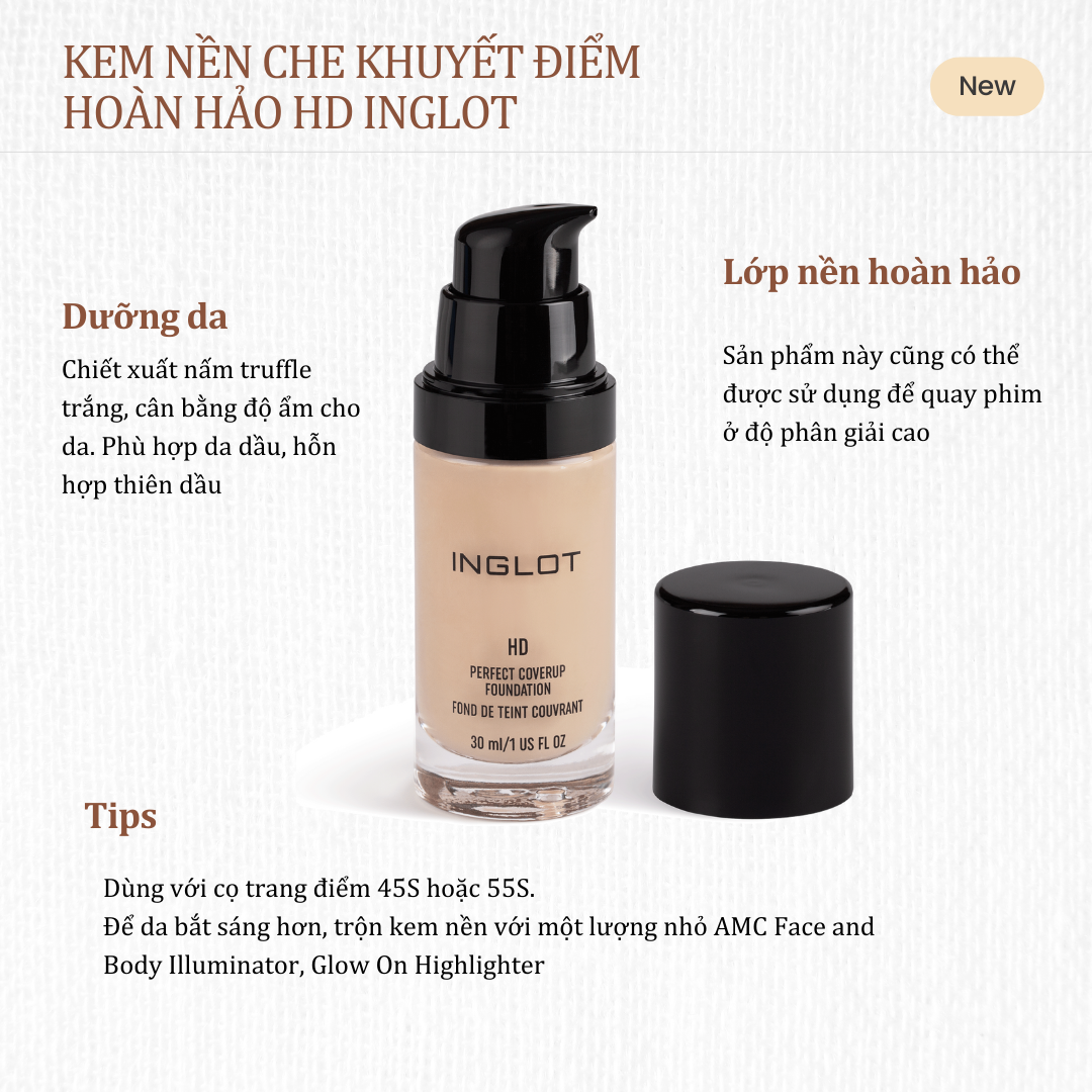 Kem nền lâu trôi, che phủ tốt HD Perfect Coverup INGLOT