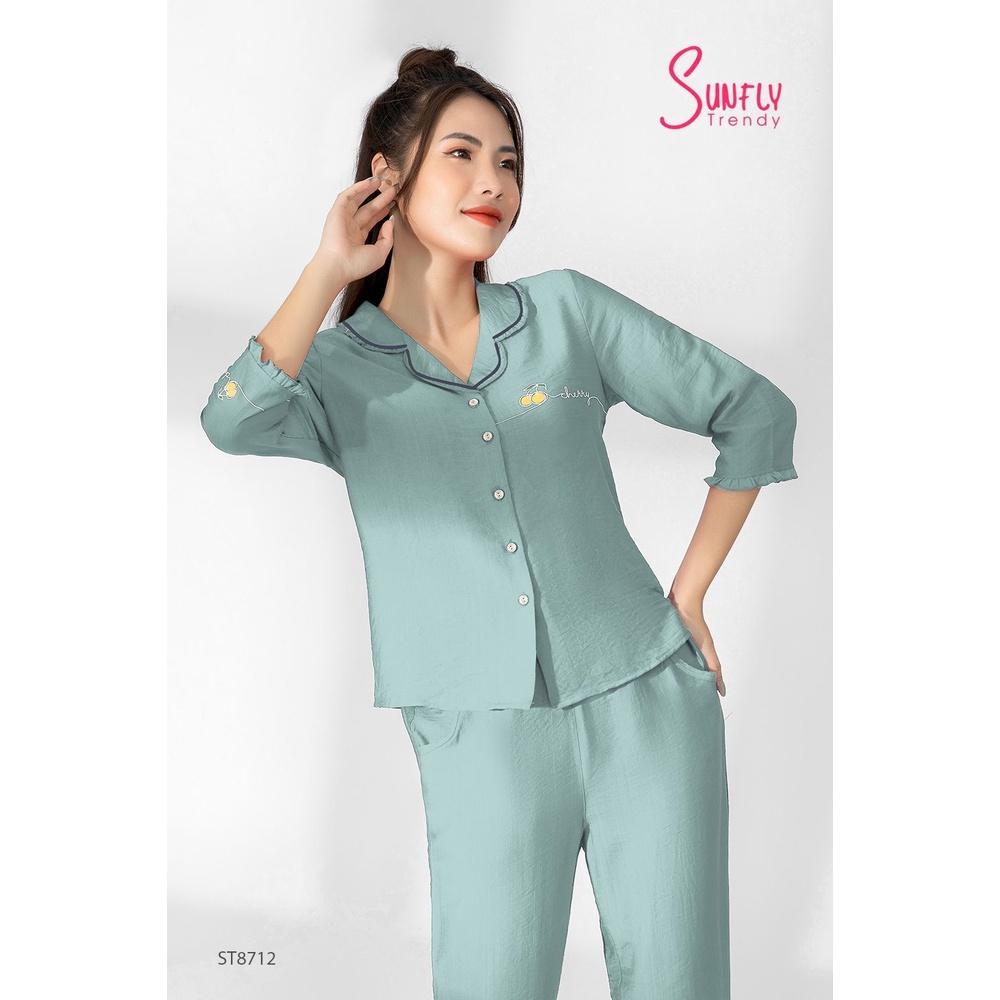Hình ảnh Bộ đồ mặc nhà nữ pijamas linen SUNFLY áo tay lỡ quần dài ST8712