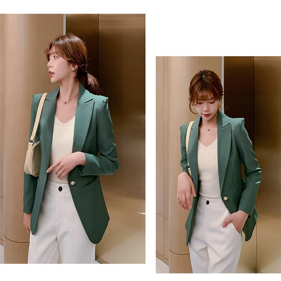 Áo vest nữ blazer suit dài tay Hàn Quốc màu trơn quý phái - Cúc áo ngọc ngà sang trọng - AG118