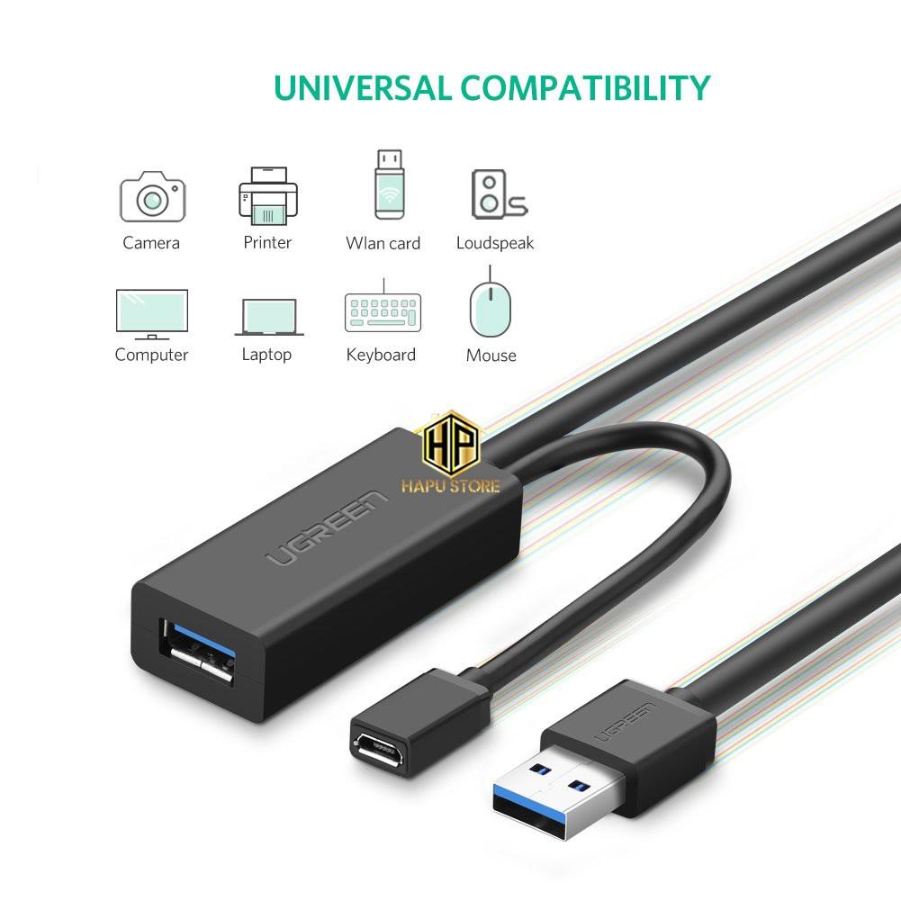 Cáp nối dài USB 5m Ugreen 20826 chuẩn USB 3.0 hỗ trợ nguồn phụ cao cấp - Hàng Chính Hãng