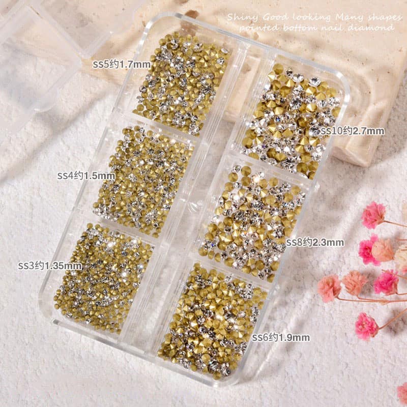 Set đá chân nhọn mix 6 ô trang trí móng tay nail