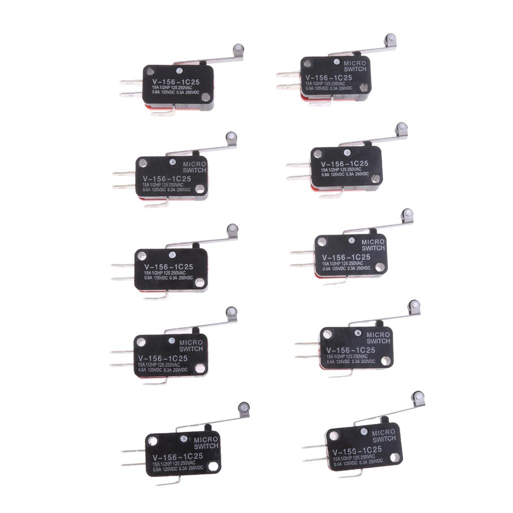 10 Pieces V-156-1C25 Micro Limit Switch Long Hinge Roller Momentary SPDT