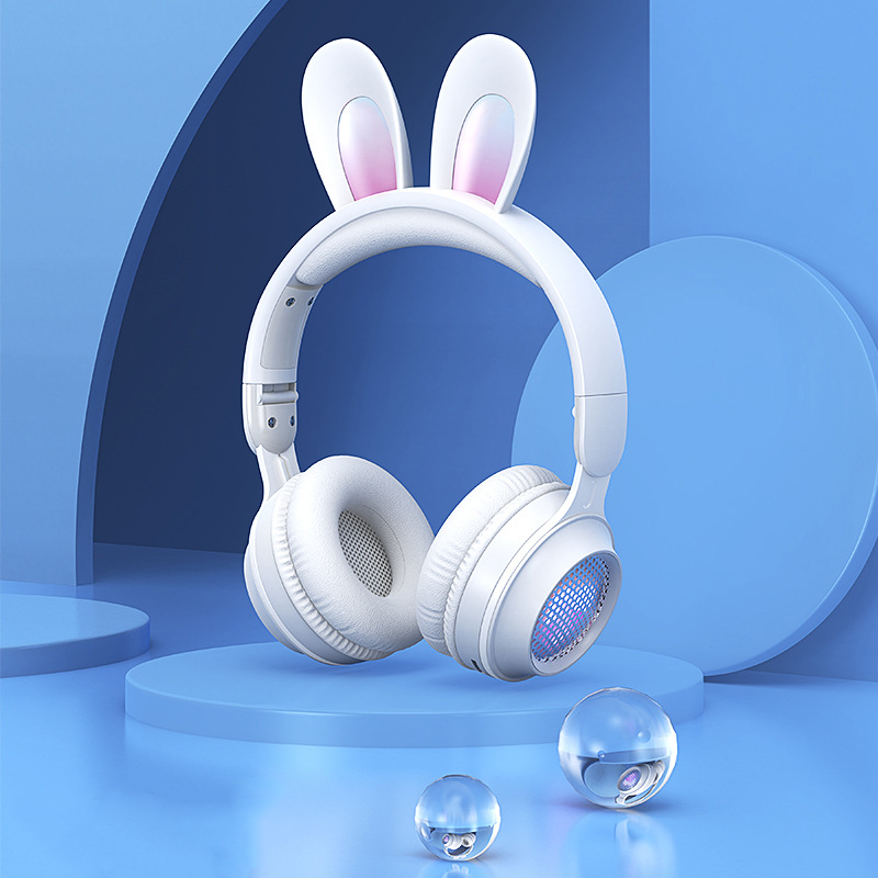 Tai nghe chụp tai bluetooth Cute Rabbit , tai nghe thỏ không dây siêu dễ thương có đèn led đổi màu cực đẹp, tai thỏ đáng yêu có mic đàm thoại cao cấp Hàng Chính Hãng DEVO