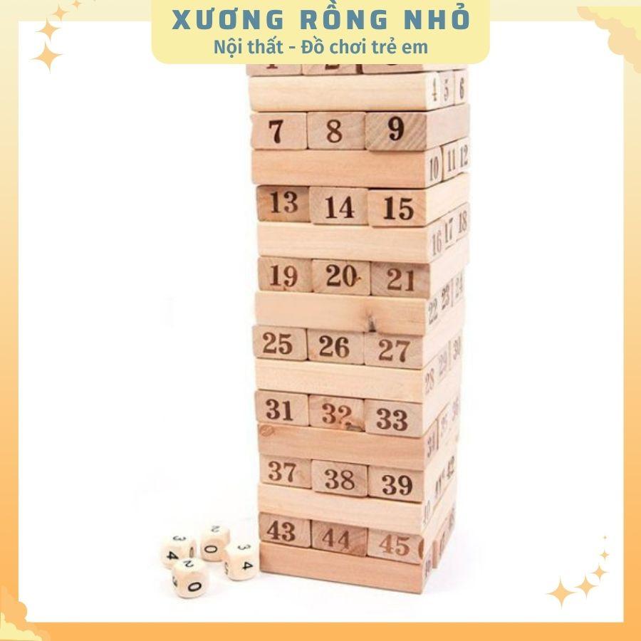 Bộ đồ chơi rút gỗ 48 thanh - kèm 4 xúc xắc gỗ - Xếp Hình Xả Stress bằng gỗ thông tự nhiên
