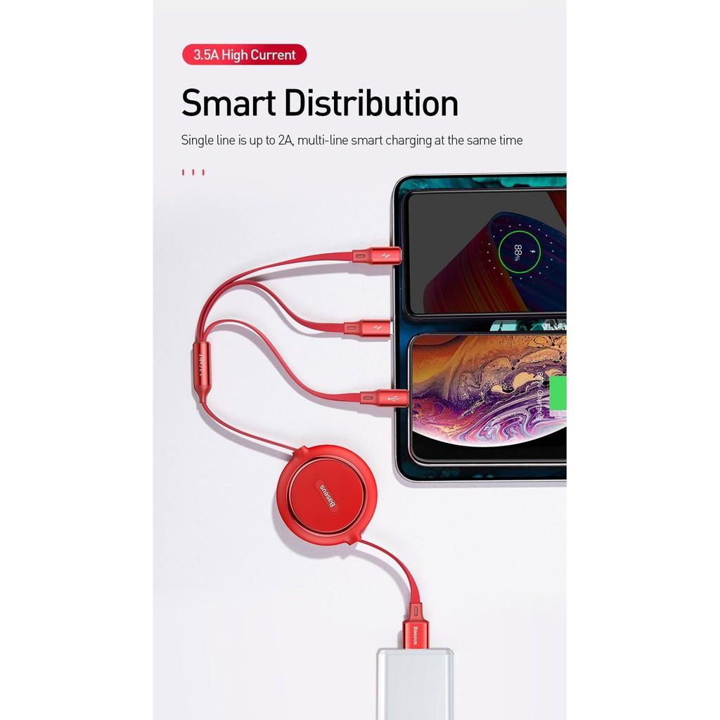 Cáp sạc dây rút 3 đầu Baseus Golden Loop Elastic 3 in 1- Hàng chính hãng.