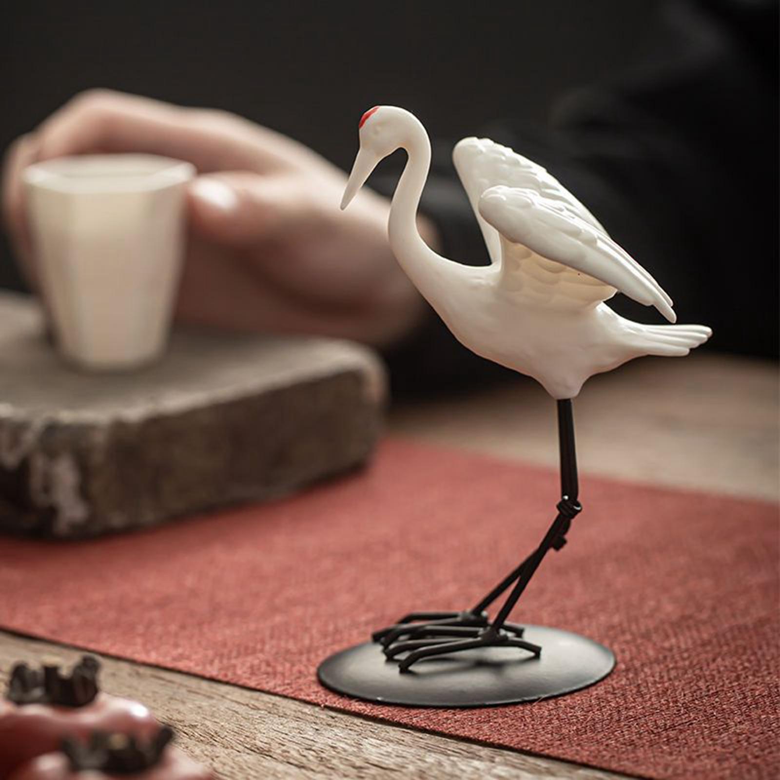 Crane Statue Sculpture Animal Bird Ornament for Bedroom Shelves Living Room Gift