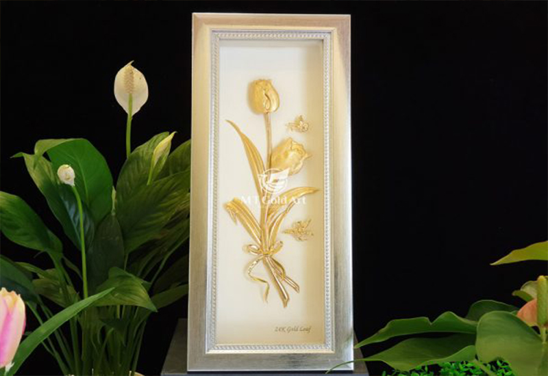 Tranh hoa ly dát vàng (14×34 cm) MT Gold Art- Hàng chính hãng, trang trí nhà cửa, phòng làm việc, quà tặng sếp, đối tác, khách hàng, tân gia, khai trương