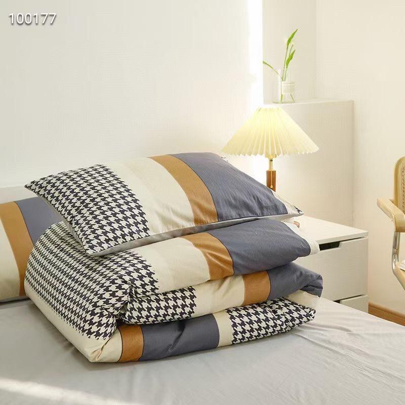 Bộ Chăn Ga Cotton Living Hàng Nhập Khẩu Cao Cấp 4 Món Kẻ Hiện Đại